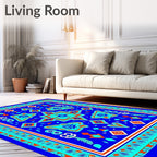 Vibrant Blue Geometric Floral Pattern Rug