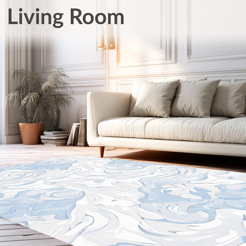 Soft Blue Swirling Marble Pattern Rug