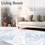 Soft Blue Swirling Marble Pattern Rug