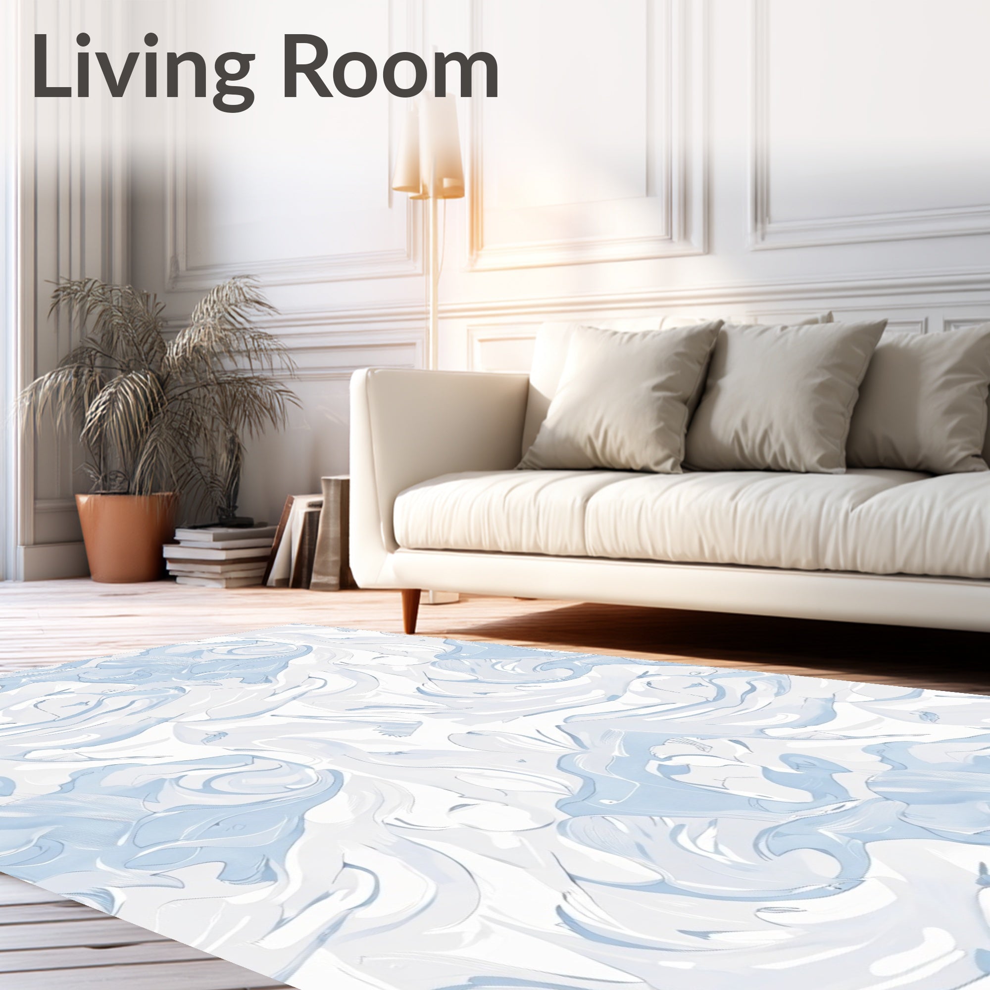 Soft Blue Swirling Marble Pattern Rug