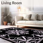 Elegant Filigree Black Pink Floral Rug
