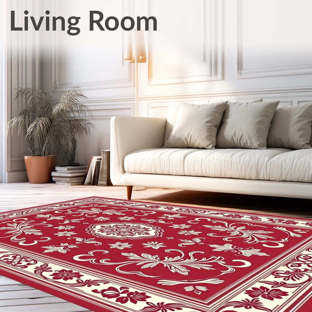 Classic Red and Ivory Floral Motif Rug