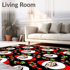 Jolly Santa Faces Holly Background Rug