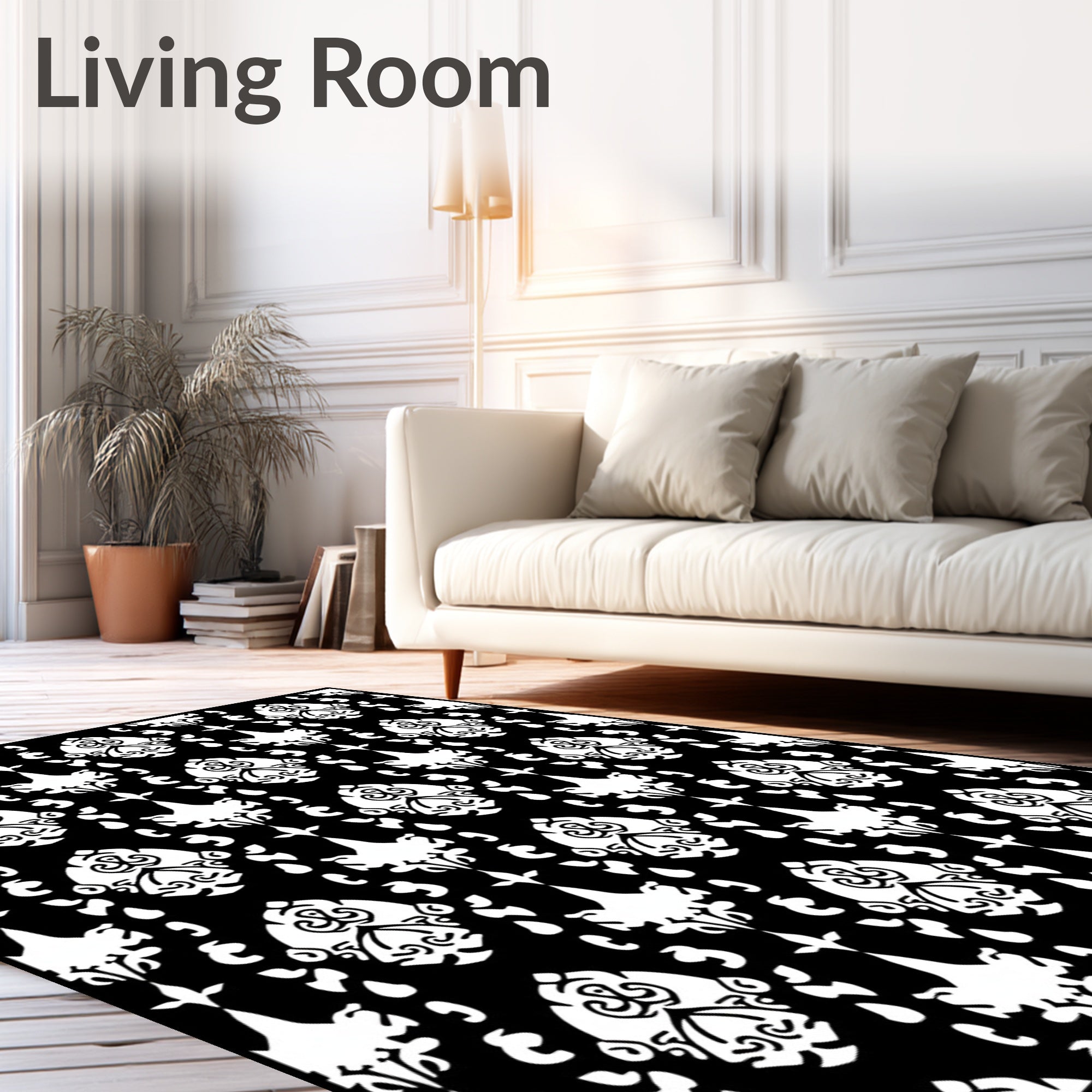 Classic Black and White Damask Pattern Rug