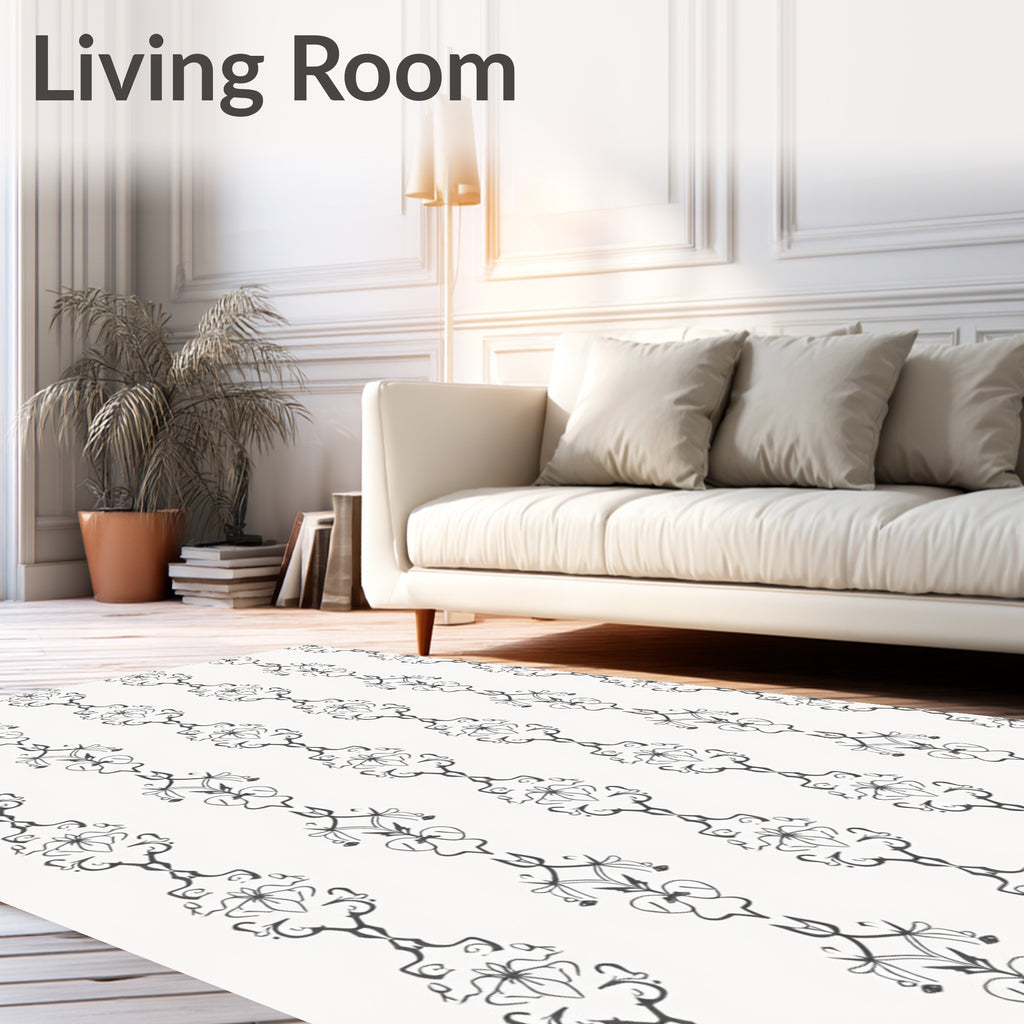 Elegant Black Floral Stripe Design Rug