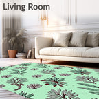 Soft Mint Botanical Leaf Blossom Rug