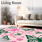 Pink Green Butterfly Floral Pattern Rug