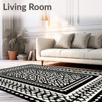 Bold Ornate Pattern Black Ivory Rug