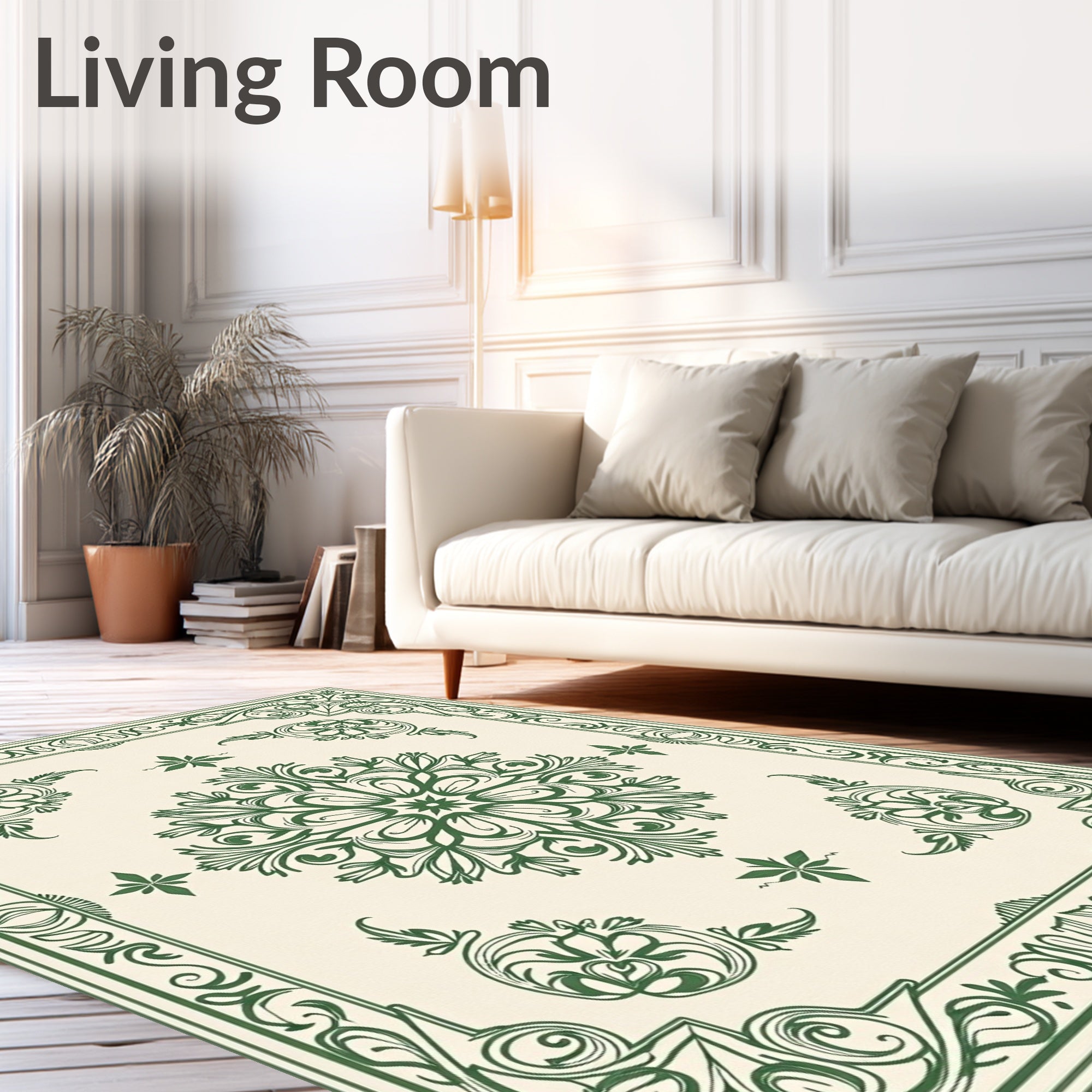 Green Floral Mandala Garden Style Rug