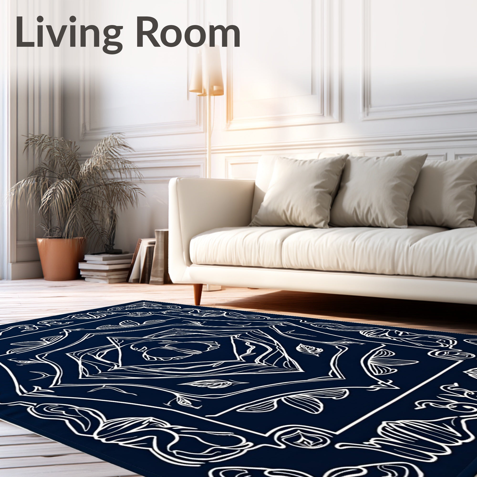 Navy White Organic Swirl Pattern Rug