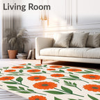 Orange Daisy Floral Pattern Rug