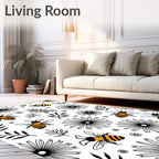 Whimsical Bees Daisy Pattern Rug