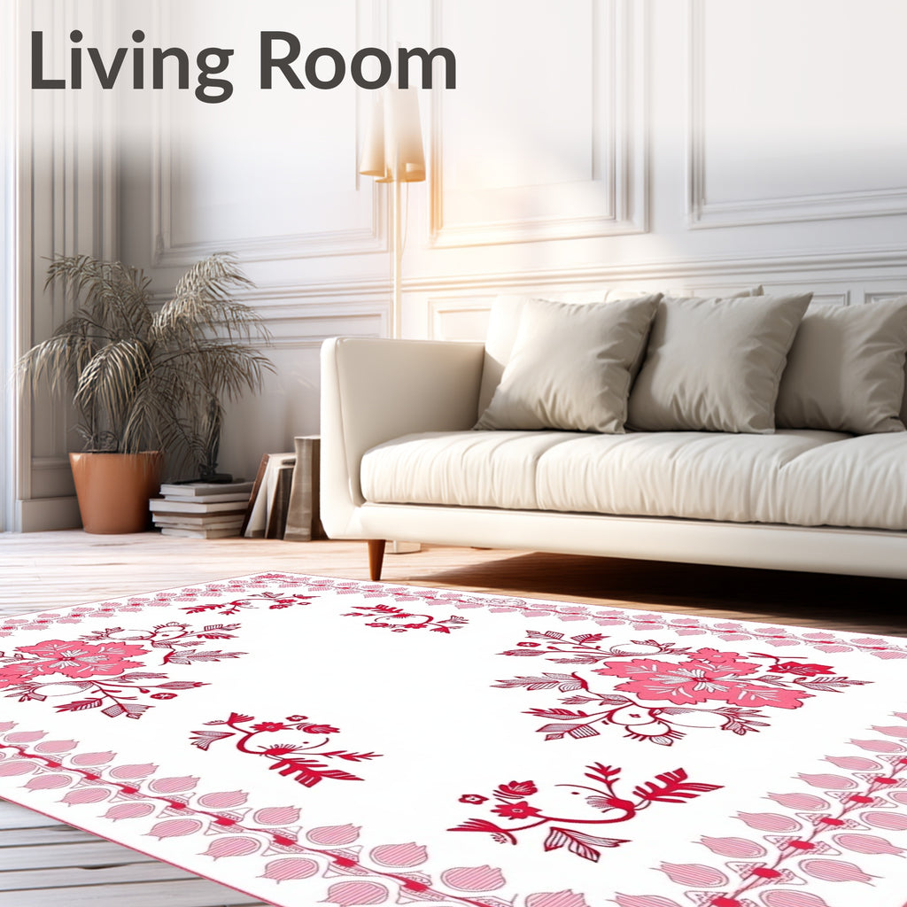 Fuchsia Floral Garden Border Rug