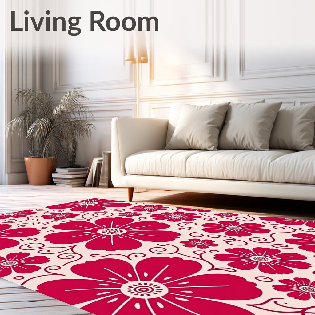 Crimson Floral Pattern with Swirls Rug