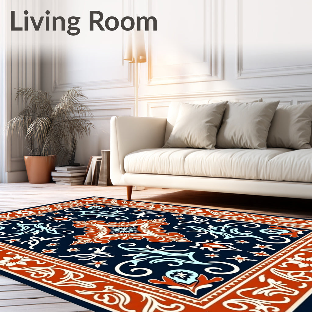 Elegant Floral Medallion Navy Rug