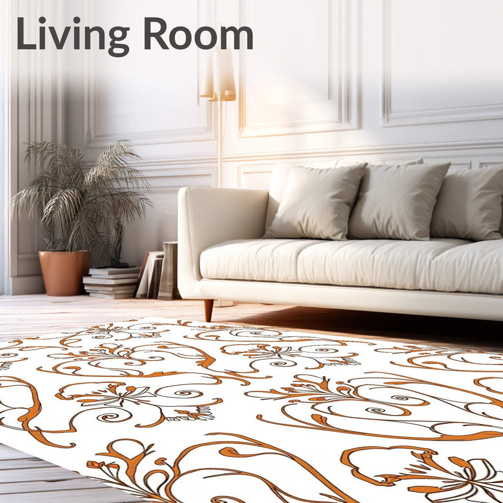 Ornate Orange Floral Swirl Pattern Rug