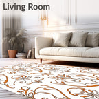 Ornate Orange Floral Swirl Pattern Rug