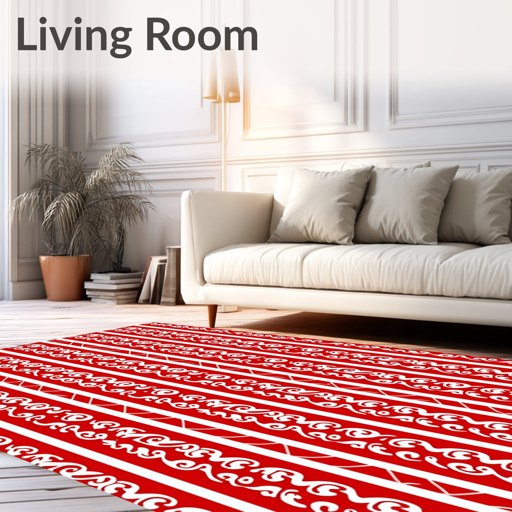 Crimson White Vertical Scroll Border Rug