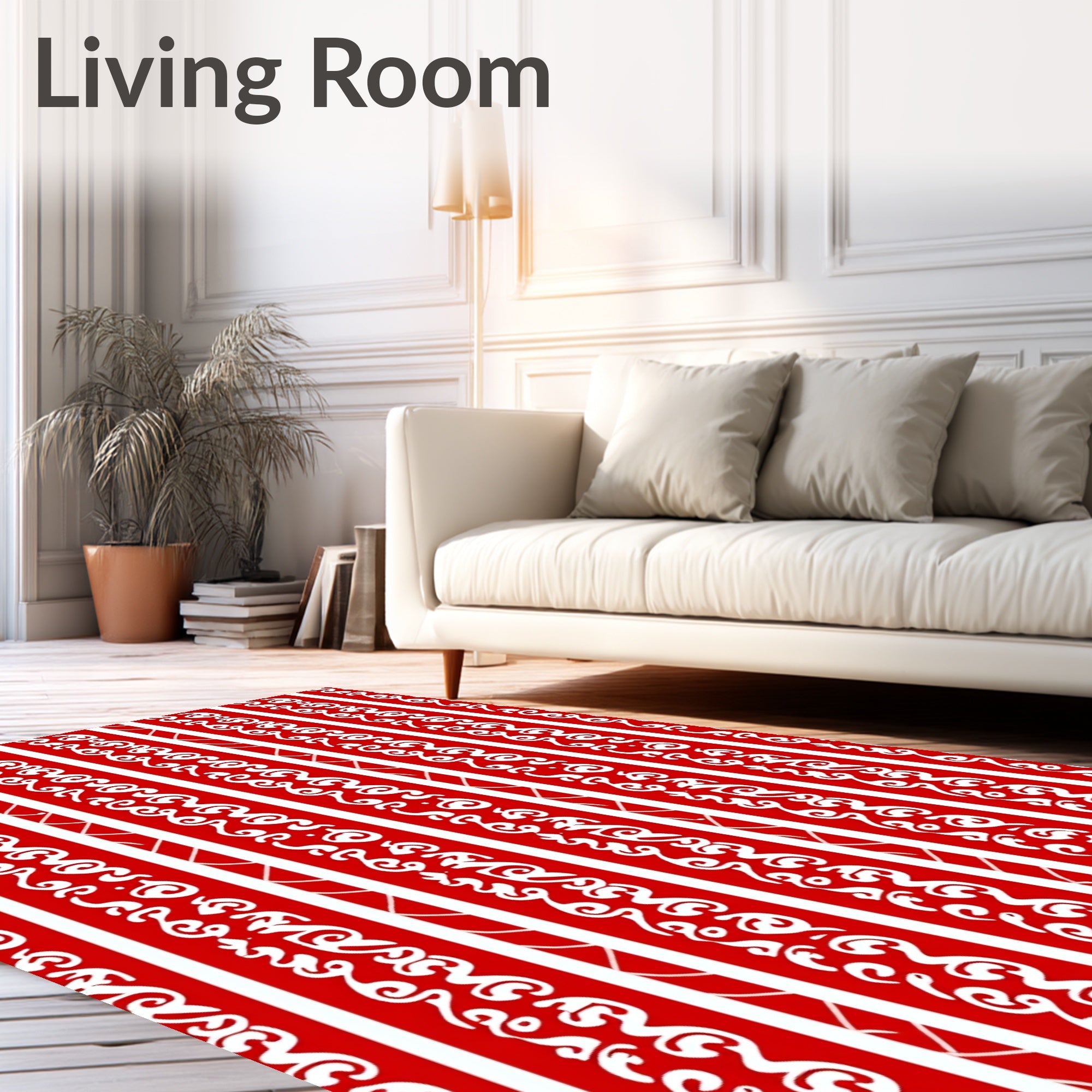 Crimson White Vertical Scroll Border Rug