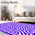 Blue White Maze Like Geometric Pattern Rug