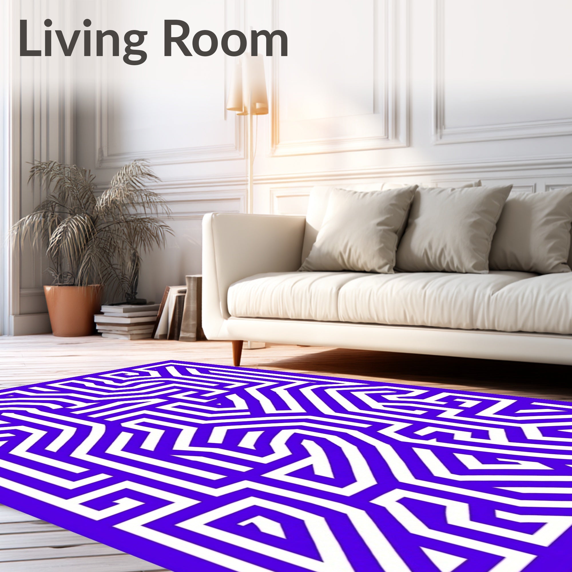 Blue White Maze Like Geometric Pattern Rug