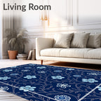 Dark Blue Floral Vine Design Rug