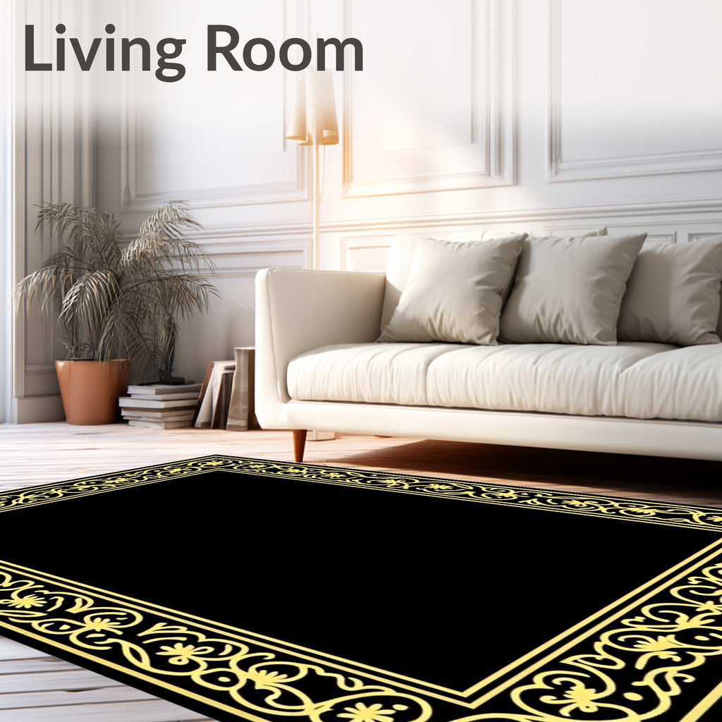 Ornate Floral Scroll Border Design Rug