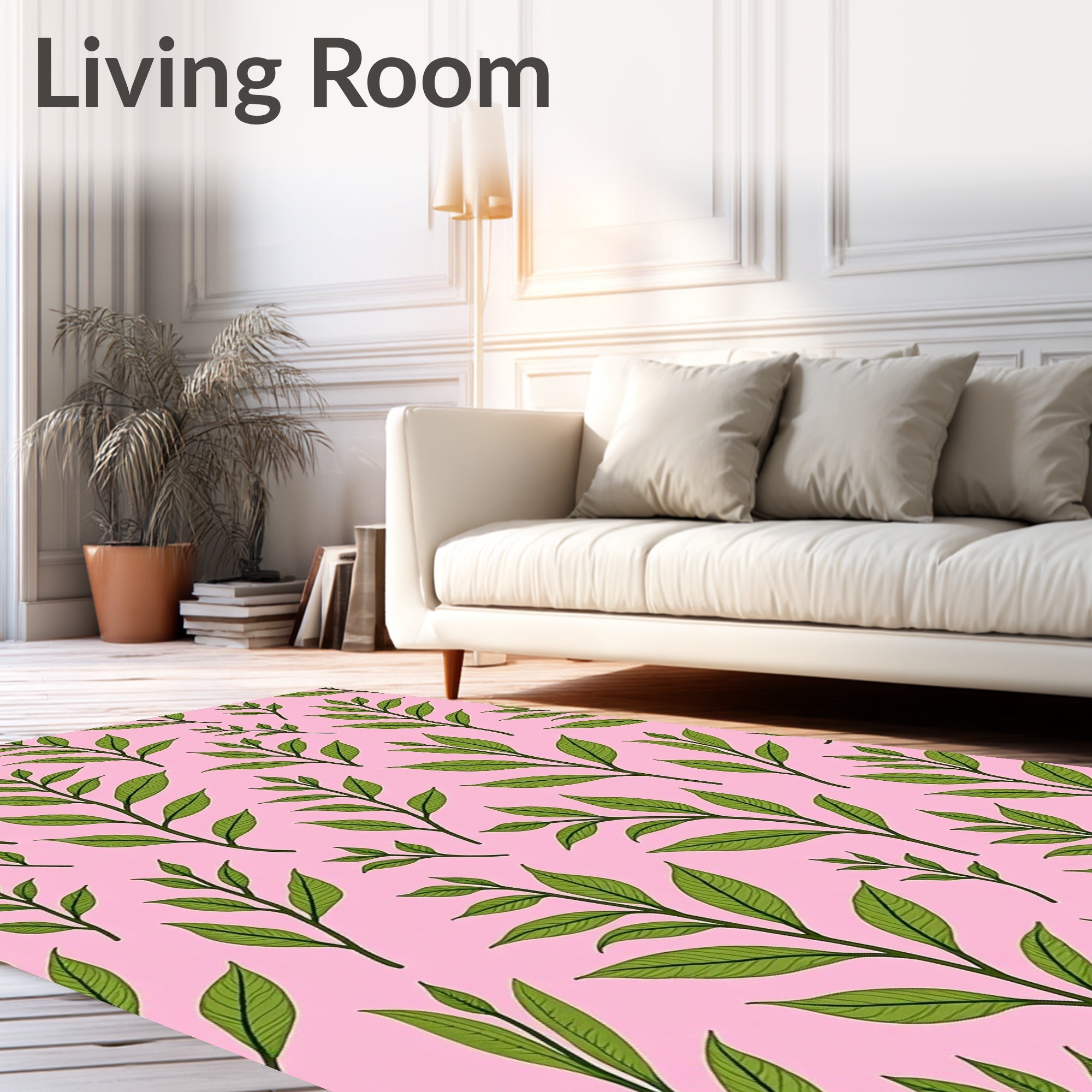 Delicate Green Leaf Pattern Rug