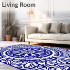 Ornate Blue White Mandala Pattern Rug
