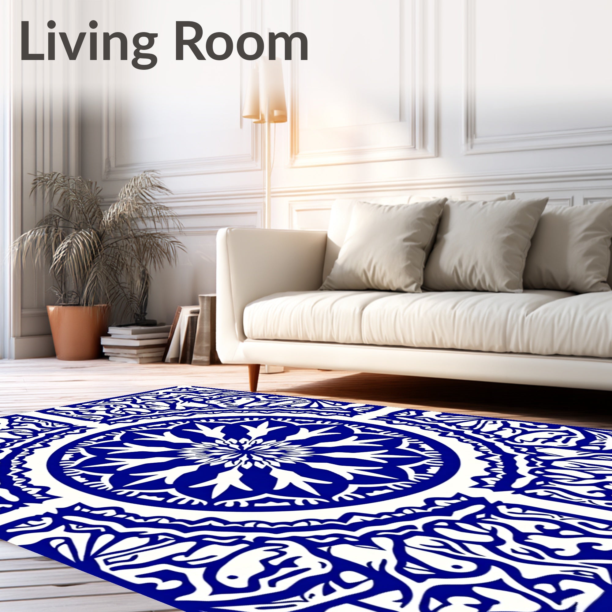 Ornate Blue White Mandala Pattern Rug