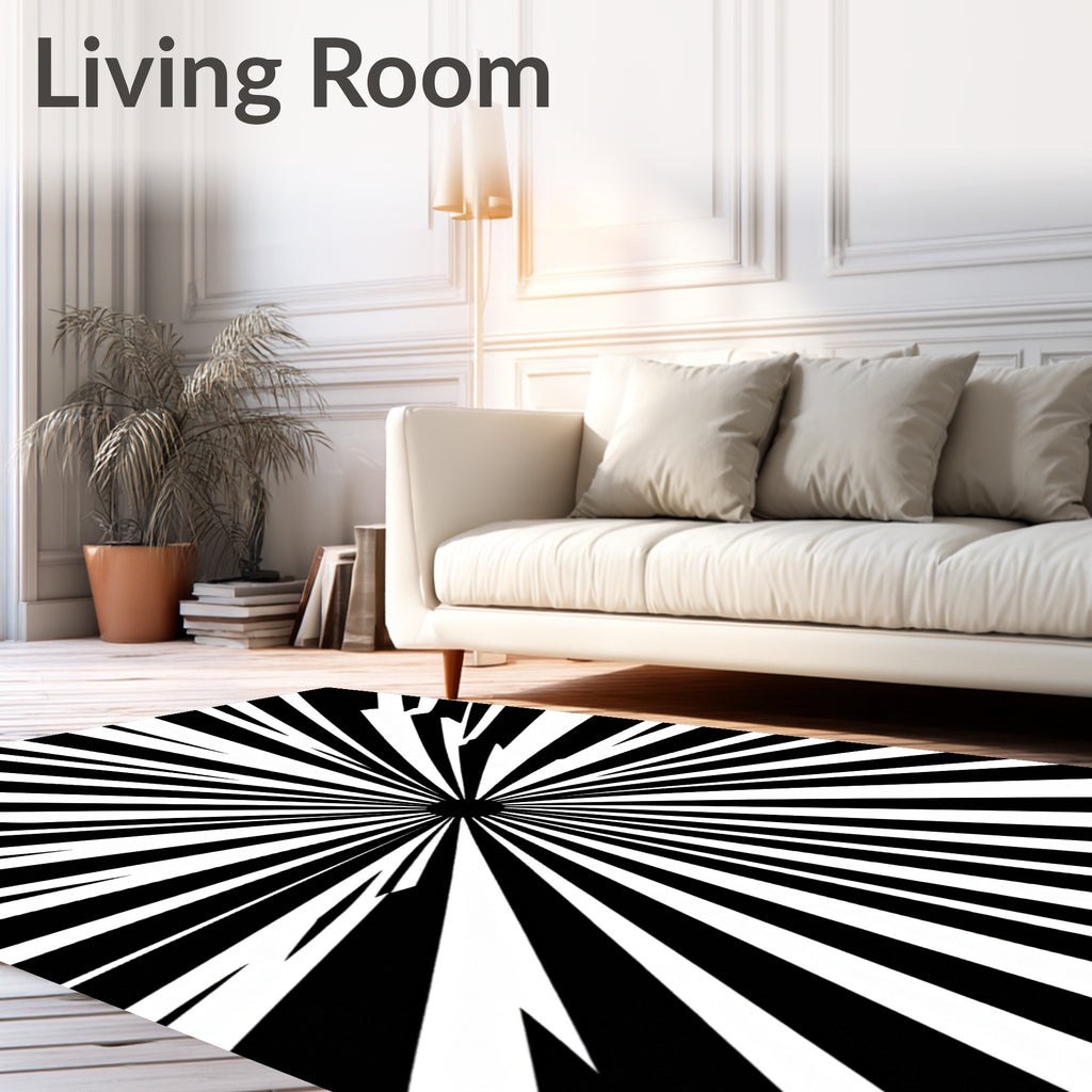Bold Sunburst Black White Pattern Rug