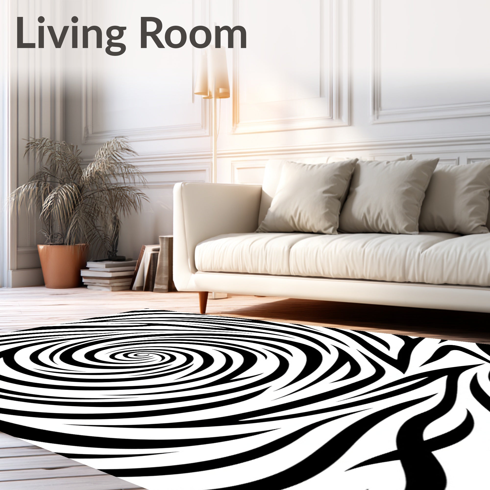 Black White Swirl Pattern Rug