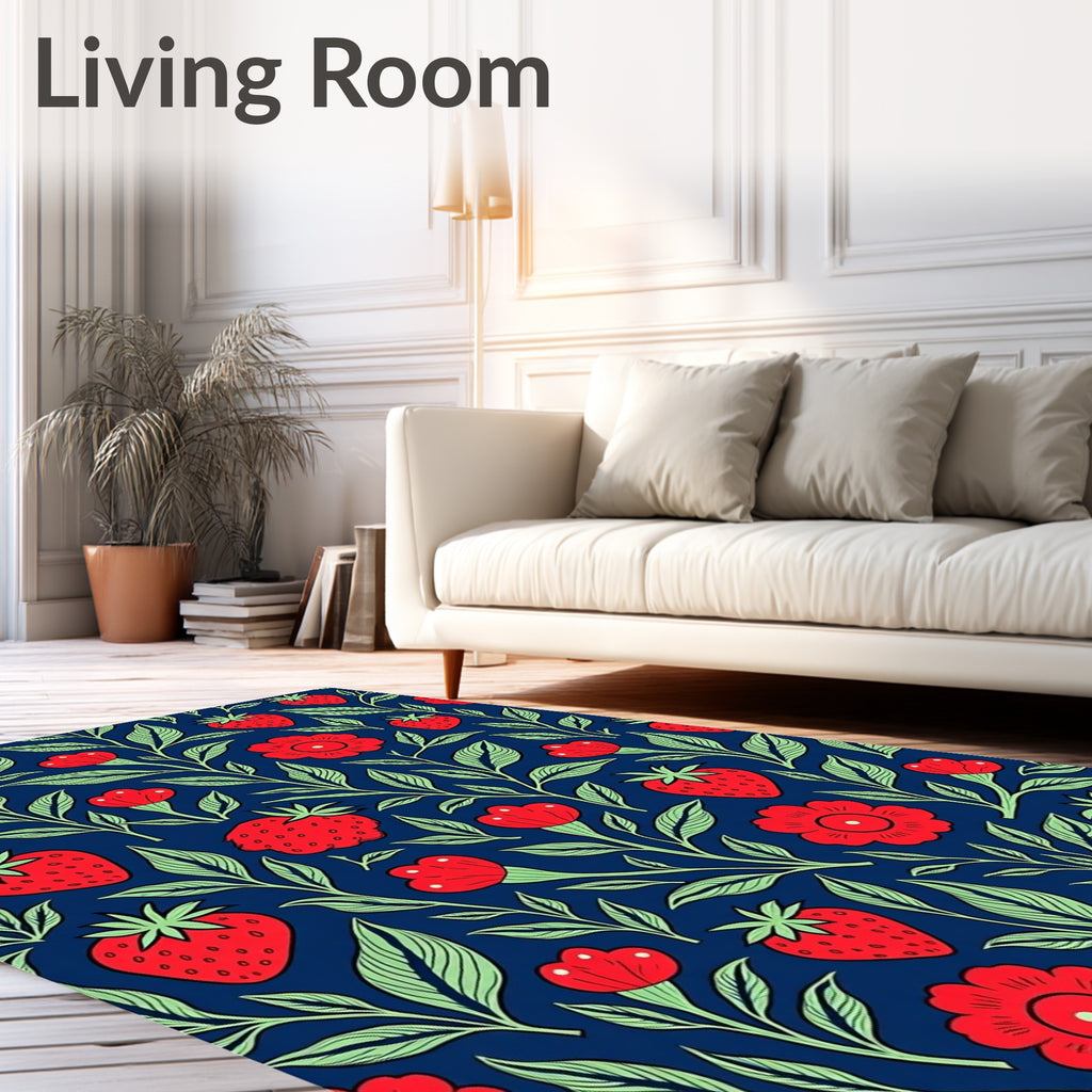 Red Strawberry Floral Vine Print Rug