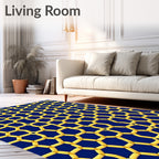 Abstract Honeycomb Gold Pattern Rug