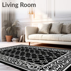 Elegant Black White Ornamental Rug