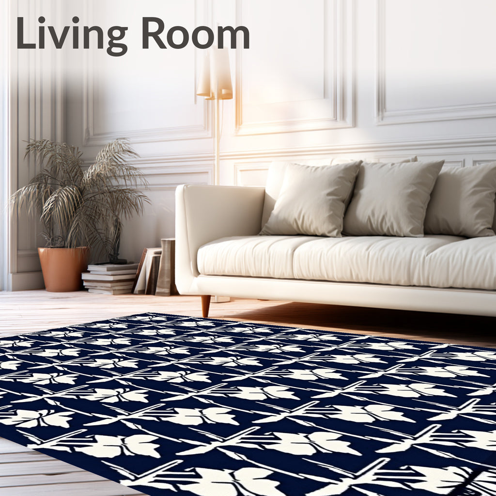 Classic Floral Patterned Navy Rug