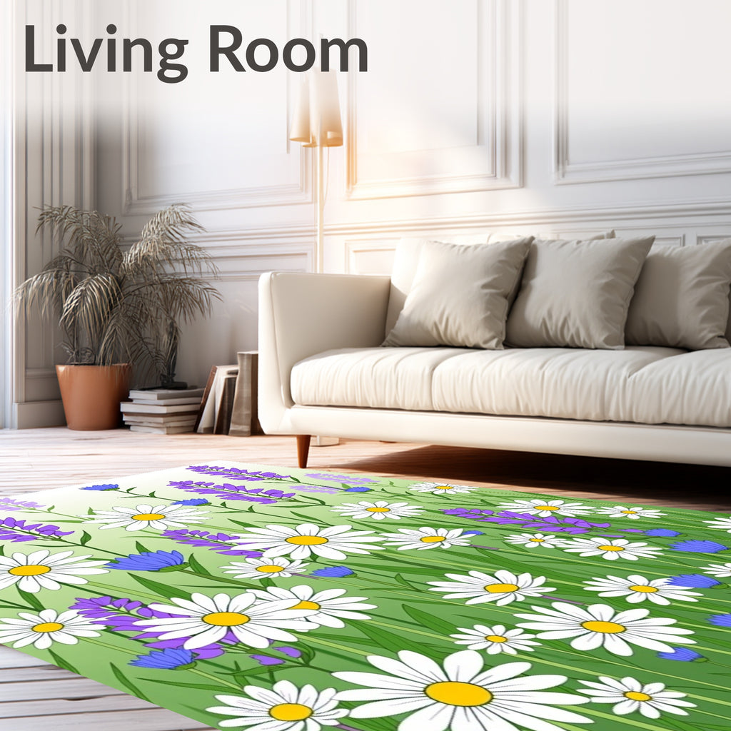 Floral Meadow Daisy Lavender Design Rug