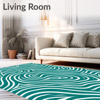 Teal and White Swirl Pattern Rug