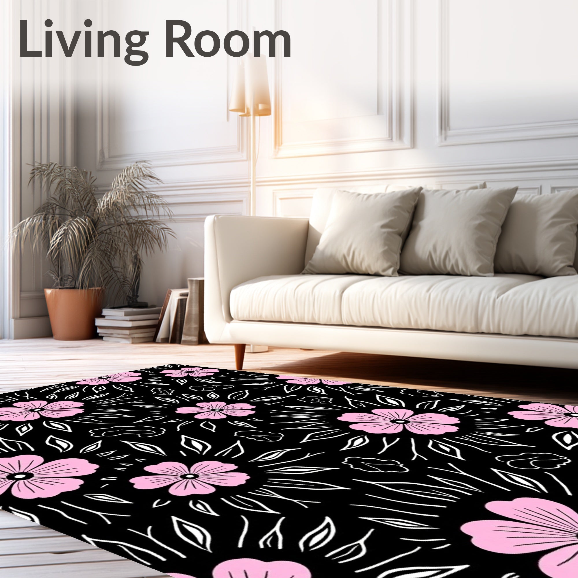 Pink Blossom Starburst Silhouette Pattern Rug