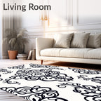 Elegant Floral Scroll Black White Design Rug