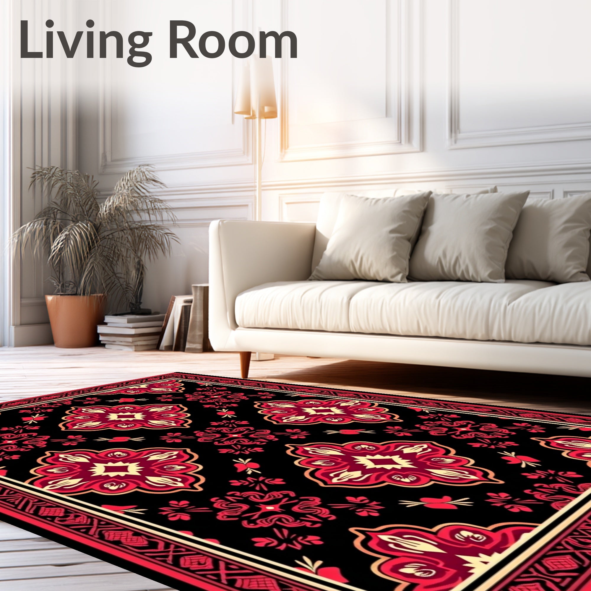 Classic Red Cream Medallion Floral Design Rug