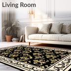 Black Gold Baroque Scroll Pattern Rug