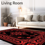 Ornate Red Floral Scroll Pattern Rug
