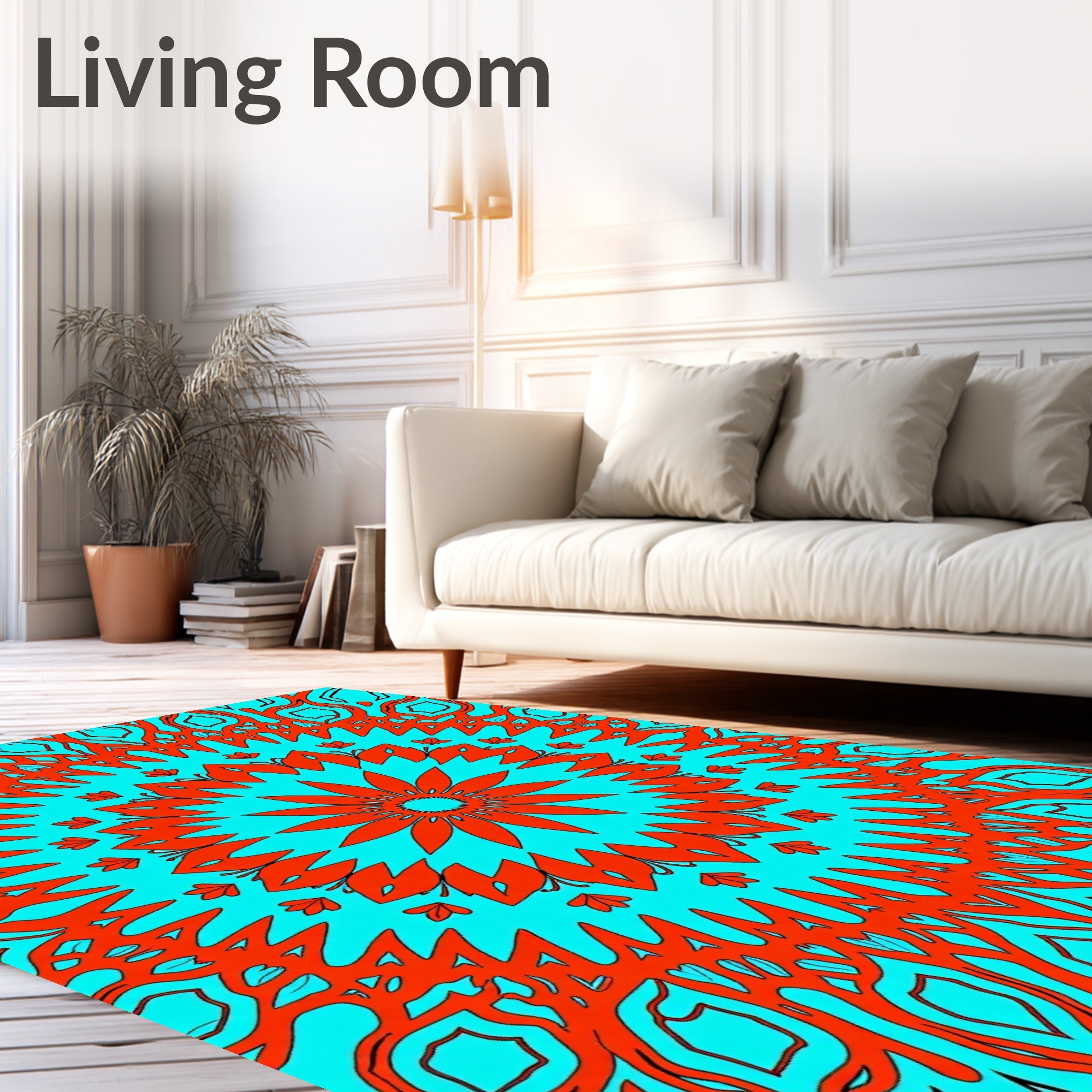 Vibrant Floral Mandala Style Pattern Rug