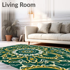 Emerald and Gold Ornate Mandala Design Rug