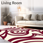 Deep Red Swirls on Cream Canvas Rug