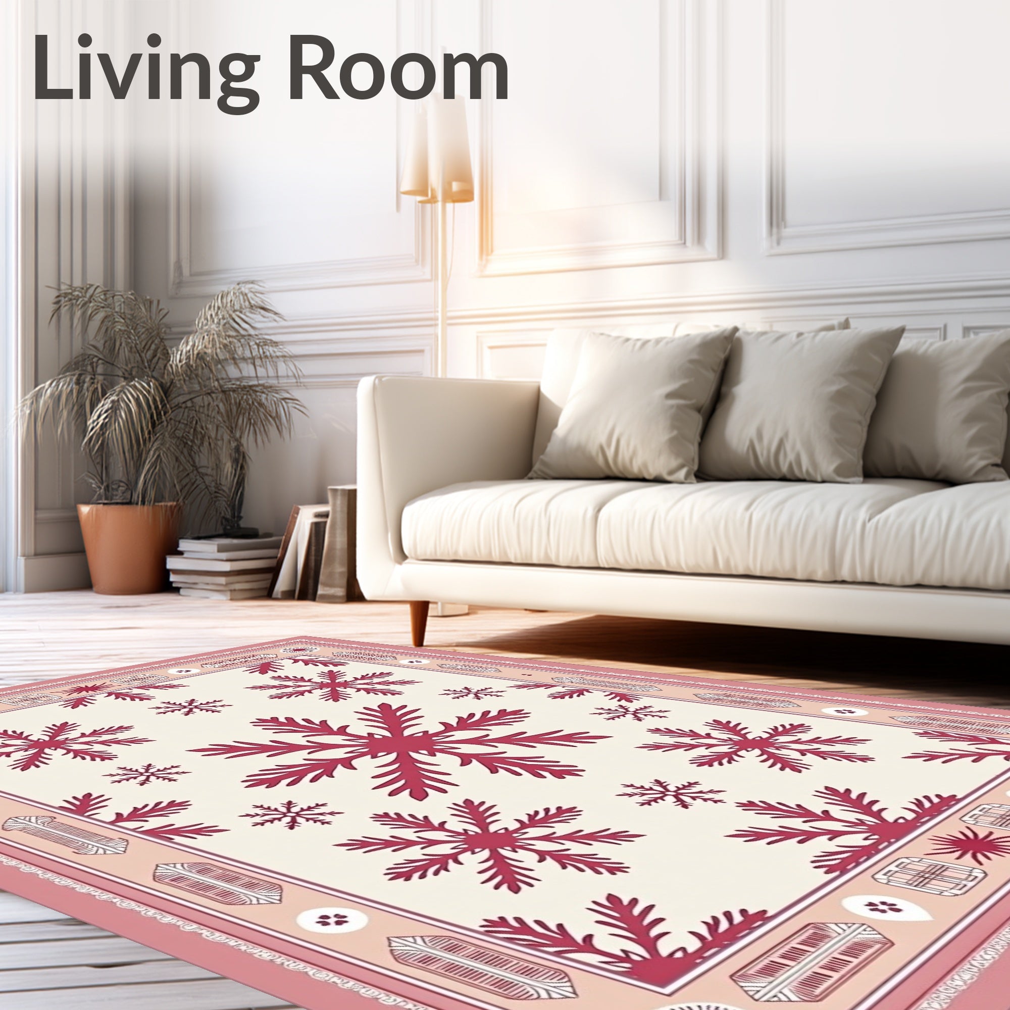 Crimson Snowflake Medley Cream Rug