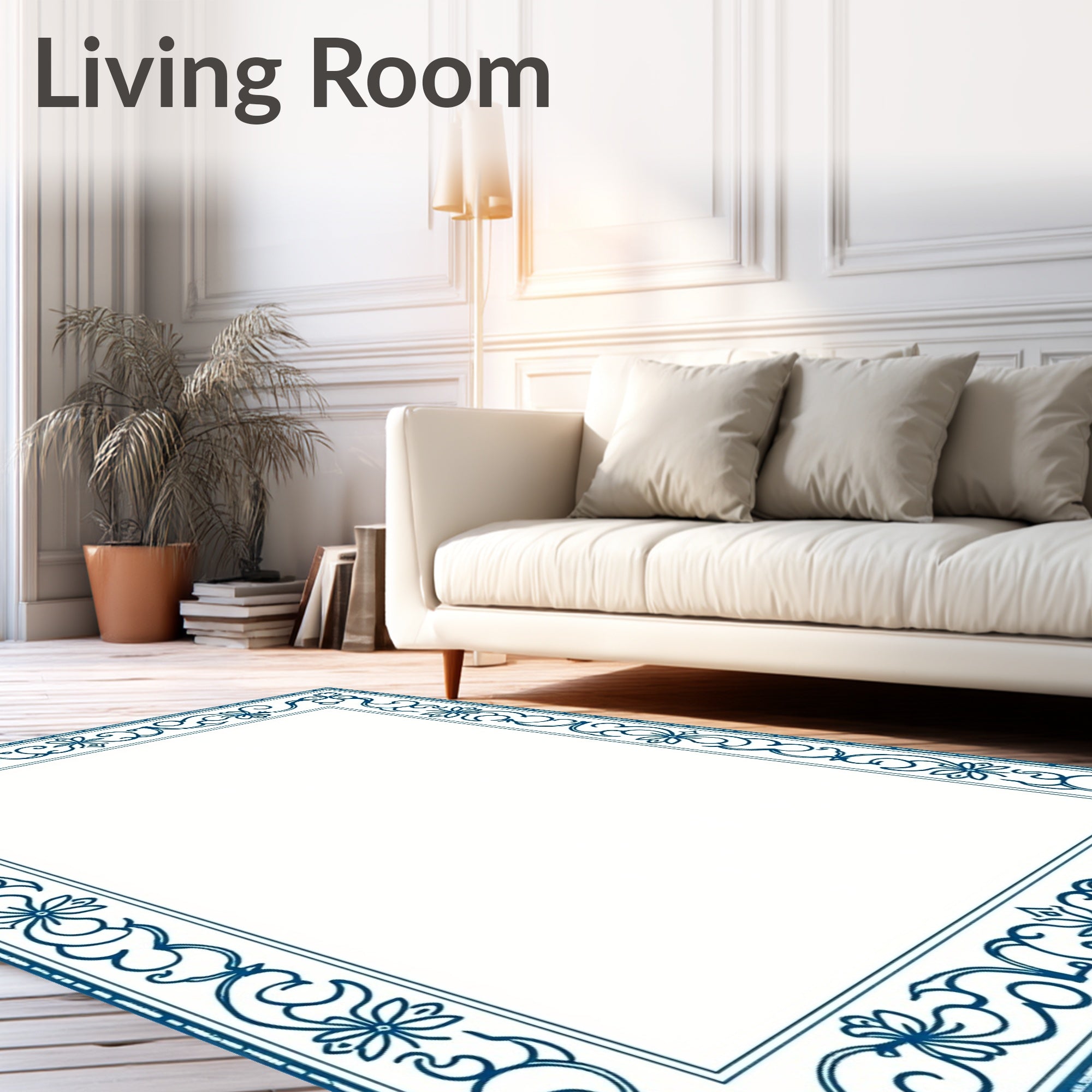 Classic Floral Swirl Border Design Rug
