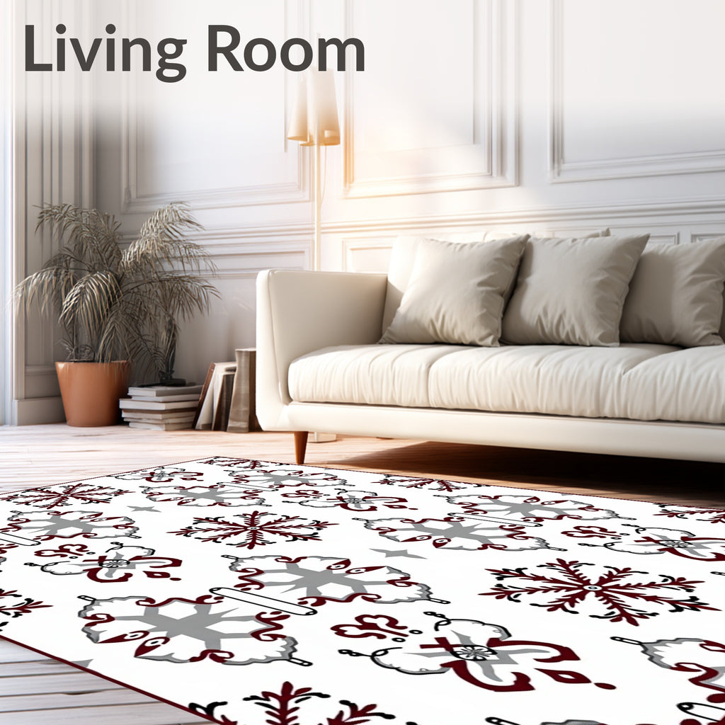 Crimson Gray Snowflake Mandala Art Rug
