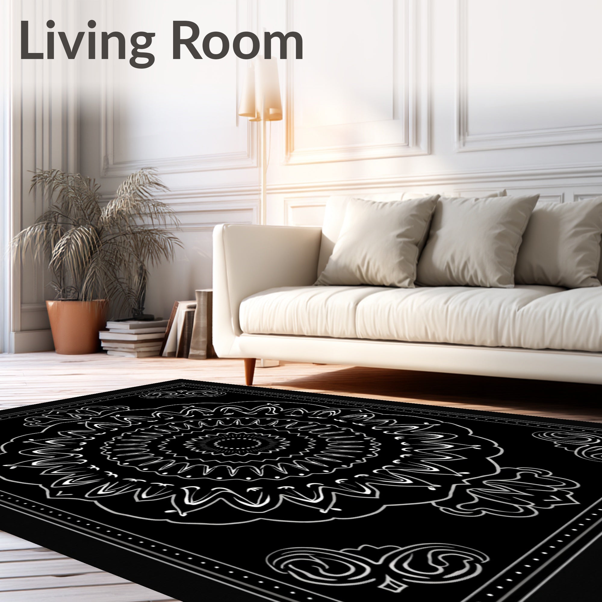 Ornate Mandala White Pattern Rug